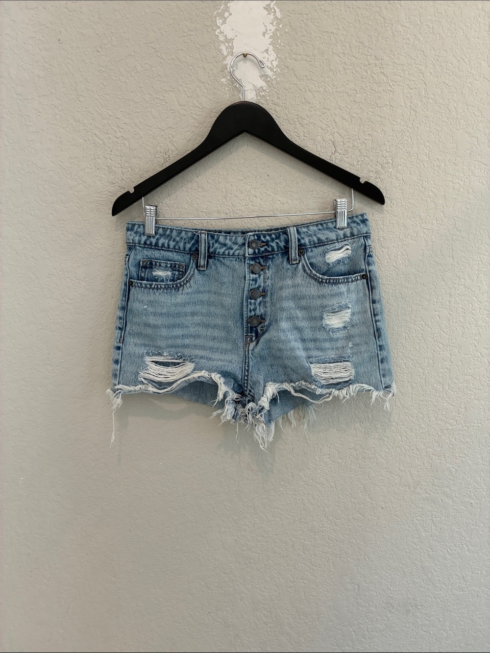 Altar'd State Light Blue Distressed Button-Front Denim Shorts